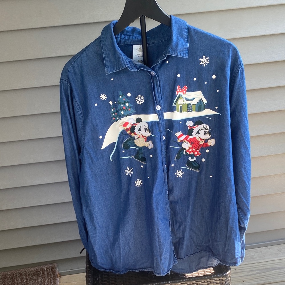 Disney Mickey and Minnie Mouse Holiday denim shirt